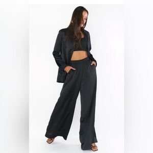 Show Me Your Mumu Irwin Pants - Black Luxe Satin‎